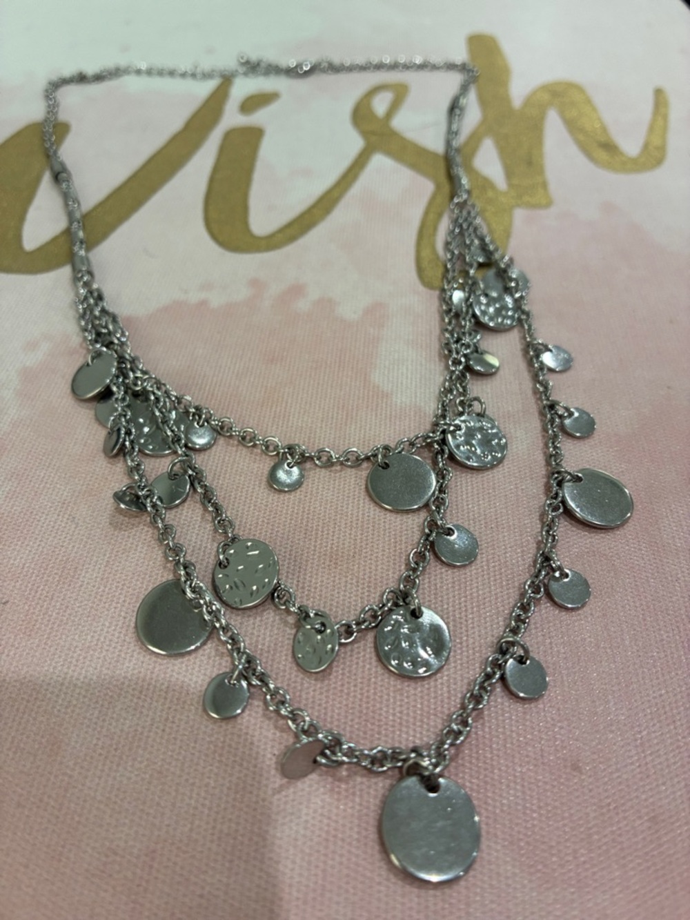 Silver Multi-Disc Layered Necklace - Women Jewelry